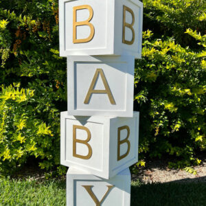 White Baby Blocks Stackable Cubes Gold Letters Hire Baby Shower Event Props
