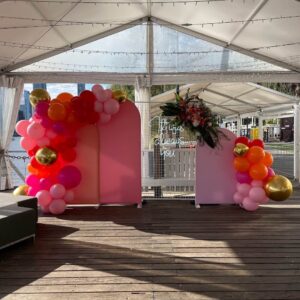Chiara Arch Backdrop Set of 3 Pink Orange Wedding Hire Events Engagement Party Melanie Jane Weddings and Events