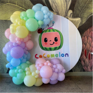 Cocomelon Themed Backdrop Children's Birthday Parties Kids Hire Melanie Jane Weddings and Events