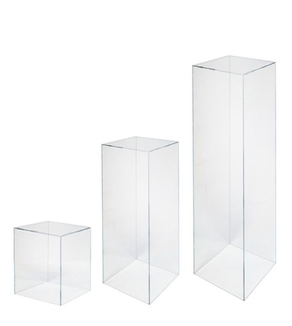 Clear Square Acrylic Plinths Cake Table Stand Hire Balloon Styling Brisbane MJWED